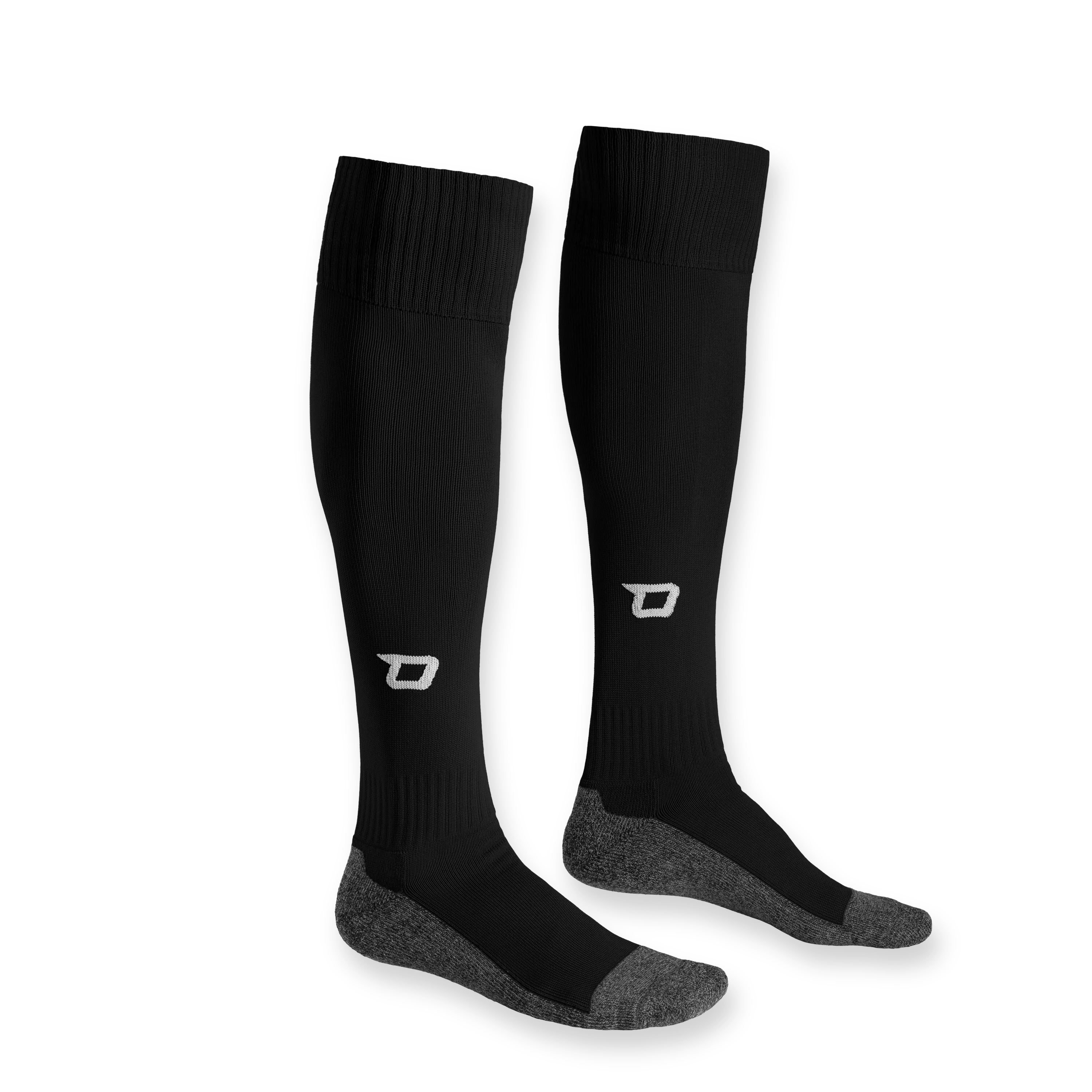 Calcetines deportivos negros con acentos grises y un puño elástico.